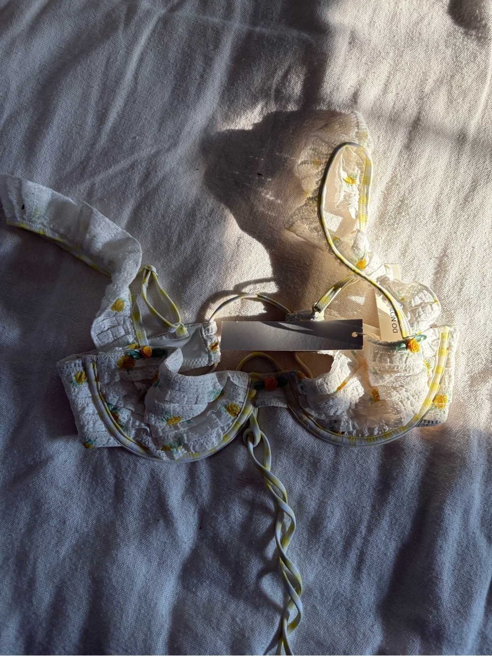 For Love & Lemgings White Lace Bralette with Yellow Floral Accents